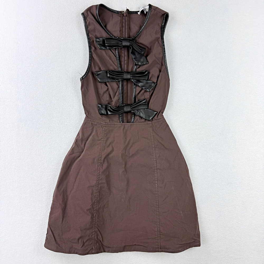WEWOREWHAT Vegan Leather Peplum Mini Cocktail‎ Dress Size 0 Womens Brown RTR